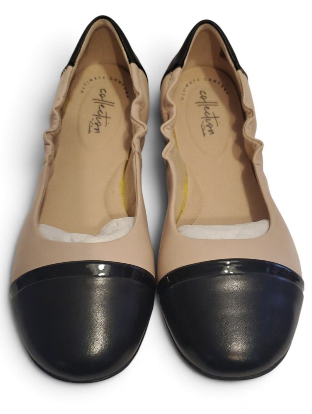 Clarks Gracelin Jenny Nude Black Captoe Leather Ballet Flats Size 8.5W NWT 'S